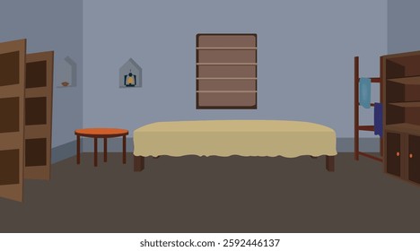 Illustration of Indian House vector art . Village bedroom background for cartoon