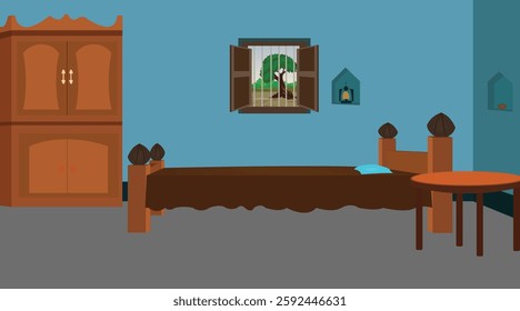 Illustration of Indian House vector art . Village bedroom background for cartoon