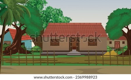 Illustration of Indian House vector art, Village house ,Indian Village background for cartoon
