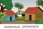 Illustration of Indian House vector art,village house,Indian Village background for cartoon
