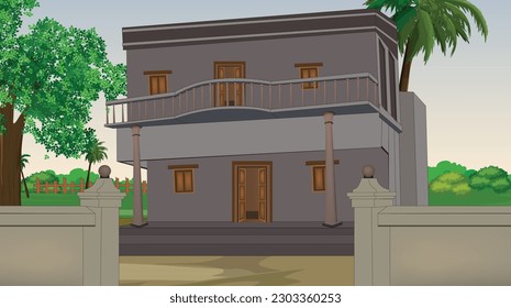 Illustration of Indian House vector art,village house,Indian Village background for cartoon