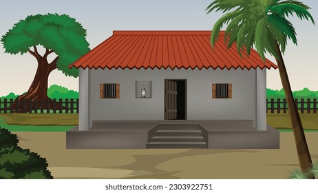 Illustration of Indian House vector art,village house,Indian Village background for cartoon
