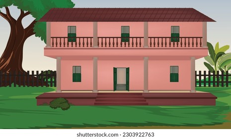 Illustration of Indian House vector art,village house,Indian Village background for cartoon
