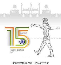 Illustration of Indian Independence day,15 August with army soldier marching in parade.