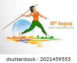 illustration of Indian Javelin Thrower sportsperson victory in championship on tricolor India background
