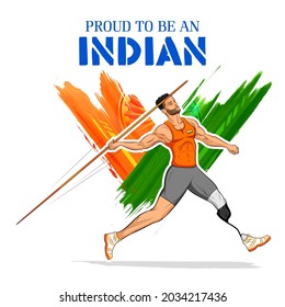 ilustración de la victoria deportiva india Javelin Thrower en el campeonato sobre el fondo de la India tricolor