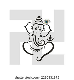 An illustration of Indian Lord Ganesh, An icon for creating logo, Vector drawing of Hindu religion God