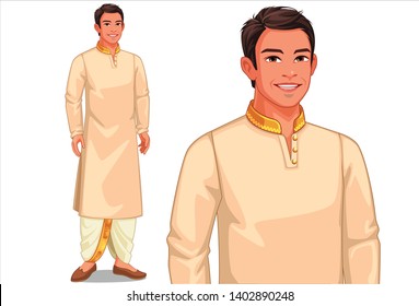 Illustration of Indian man with traditional outfit