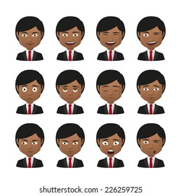 Illustration of indian men wearing suit avatar expression set