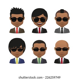 Illustration of indian men wearing suit and sun glasses avatar set