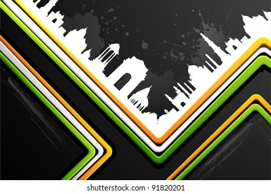 illustration of Indian monument on abstract tricolor background