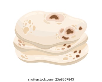 Illustration of Indian naan flatbread or tortilla, modern style on white background