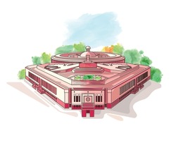 Illustration Of Indian Parliament And Sansad Bhavan Building In Central Vista.