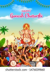 illustration of  Indian people celebrating Lord Ganpati background for Ganesh Chaturthi festival of India