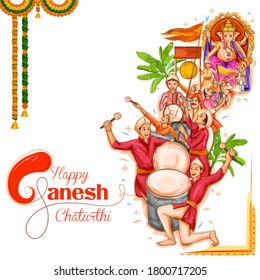 illustration of  Indian people celebrating Lord Ganpati background for Ganesh Chaturthi festival of India