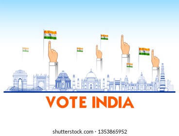 illustration of Indian people Hand with voting sign showing general election of India illustration of Indian people Hand with voting sign showing general election of India
