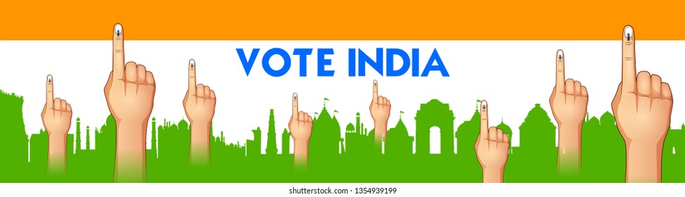 illustration of Indian people Hand with voting sign showing general election of India illustration of Indian people Hand with voting sign showing general election of India