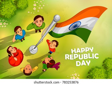 illustration of Indian people saluting flag of India  with pride on Happy Republic Day