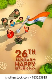 illustration of Indian people saluting flag of India with pride on Happy Republic Day