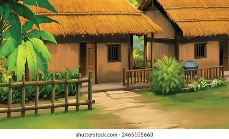 Illustration of indian poor house vector village background for 2d cartoon