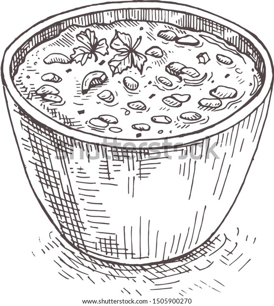 イラストインドの人気食べ物 タルタッカカレー スケッチインドのタル インドの伝統的なスープのレンチル 鉢にインド のダル辛いカレー 香辛料 ハーブ 素朴な黒い木の背景 のベクター画像素材 ロイヤリティフリー