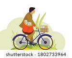 Illustration of indian postman delivering by cycle