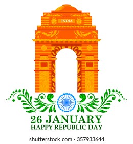 illustration of Indian Republic Day background with Floral Taj Maha