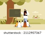 Illustration of an Indian rural school where the students learning under a tree