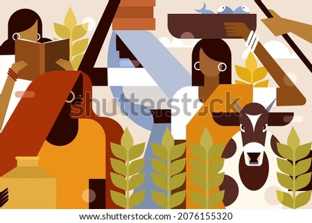 Illustration of Indian rural women engaged with different types of jobs