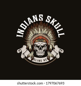illustration of indian skull vintage logo