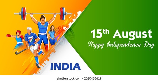 illustration of Indian sportsperson from different field  victory in Olympics championship on tricolor India background