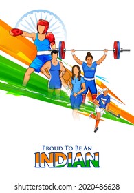 illustration of Indian sportsperson from different field  victory in Olympics championship on tricolor India background