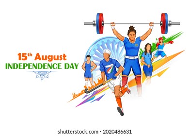 illustration of Indian sportsperson from different field  victory in Olympics championship on tricolor India background