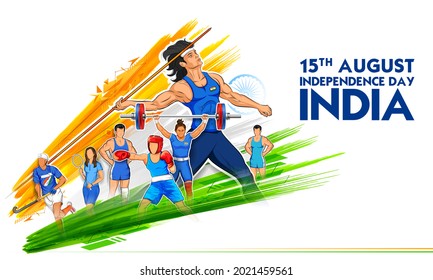 illustration of Indian sportsperson from different field  victory in championship on tricolor India background