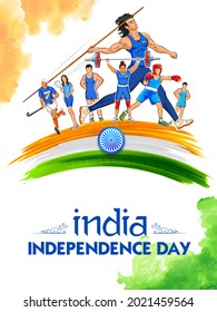 illustration of Indian sportsperson from different field  victory in championship on tricolor India background