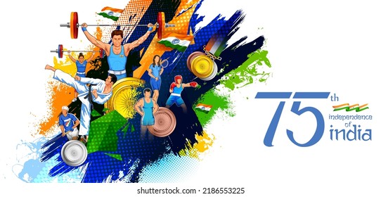 illustration of Indian sportsperson from different field  victory in championship on tricolor India background