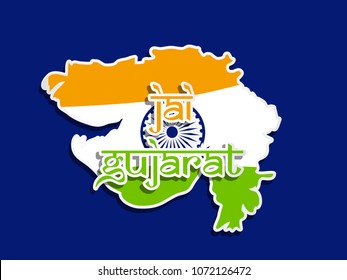 Illustration of Indian State Gujarat map with Hindi text Jai Gujarat meaning long live Gujarat
