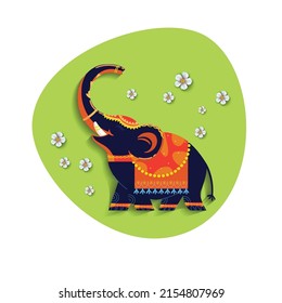 illustration of Indian style decorative elephant greeting background, Rajasthan (India) culture concept ,  poster creative flyer 
