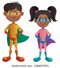 Illustration of Indian super boy and super girl.