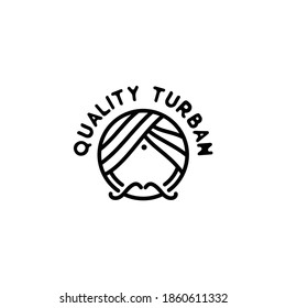 Illustration Indian with turban and mustache guru line art logo design vector logo
