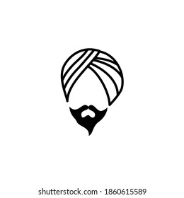 Illustration Indian with turban and mustache guru line art logo design vector logo