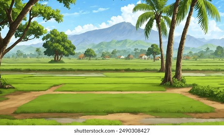 Illustration of Indian village house, Indian Village background for cartoon