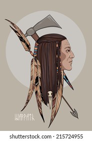Illustration of Indian and weapons. Can be used as a cover