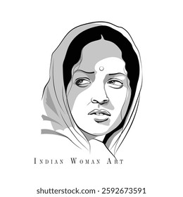 An illustration of Indian woman face, A beautiful woman vector sketch, Vector line drawing of beautiful lady