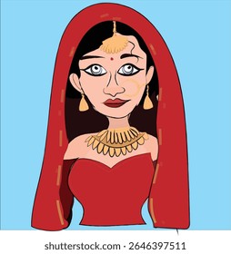  ilustração de uma mulher indiana, provavelmente uma princesa ou noiva, adornada em trajes e joias tradicionais indianos. menina indiana jovem em roupas tradicionais, moderna e tradicional olhar misturar noiva.
