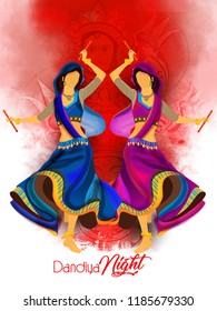 illustration of  Indian woman playing Garba in Dandiya Night Navratri Dussehra festival of India 