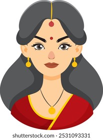 Ilustración de una mujer india con atuendo tradicional