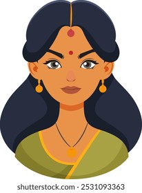 Ilustración de una mujer india con atuendo tradicional