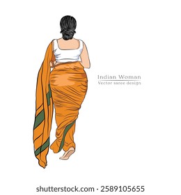 An illustration of Indian woman, A traditional clothing of India, Tall lady walking back side drawing