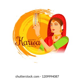 Illustration Of Indian Women Celebrate Karwa Chauth.